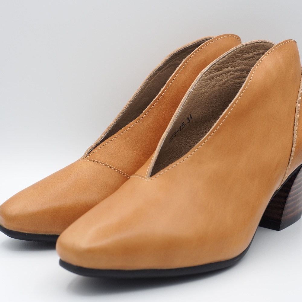 Light brown leather open ankle boot
